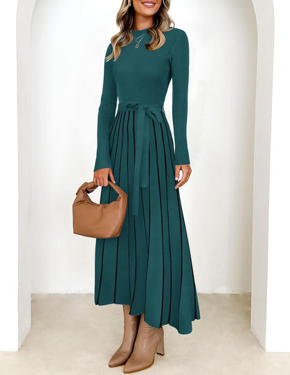 ZESICA turtleneck sweater dress, soft, stretchy ribbed knit, flattering A-line silhouette, casual yet trendy look.