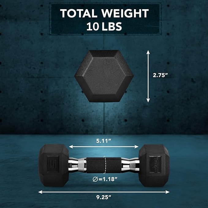 Yes4All Rubber Grip Encased Hex Dumbbells – Hand Weights With Anti-Slip 5-50 LBS Pair/Set