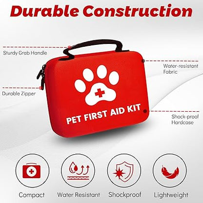 Dog First Aid Kit, Pet First Aid Kit for Dogs and Cats, Home Office Travel Car First Aid Kit Emergency Kit Dog Travel Kit for Hiking, Dog Medical kit Emergency Survival Kit, Red