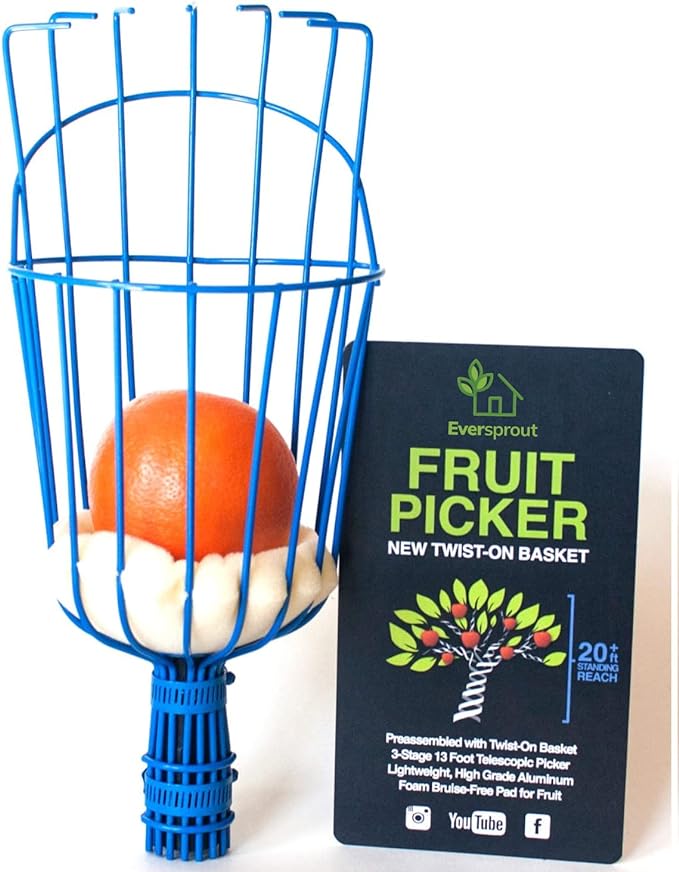 EVERSPROUT Twist-On Fruit Picker Basket, Twists onto Standard US Threaded Pole (34-inch ACME), Fruit Picker Head Basket, Fruit Harvesting Tool, Apple, Mango Picker etc. (Head Only, Pole Not Included)