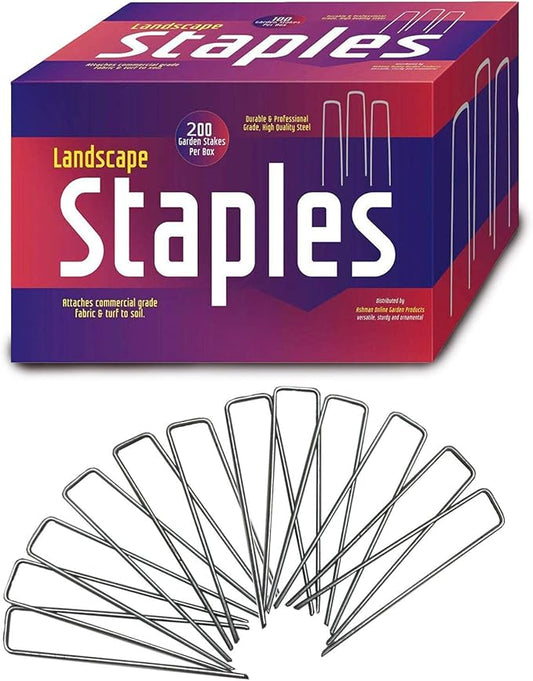 Ashman 200 Pack Galvanized Garden Stakes Landscape Staples and Fence Stake Sod Staples - Heavy Duty  Anti Rust Zinc Coated.