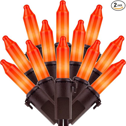 200 Count Orange Christmas Lights, Pack of 2 Strands 100 Count 33 ft Brown Wire UL Listed Halloween String Light (Orange)