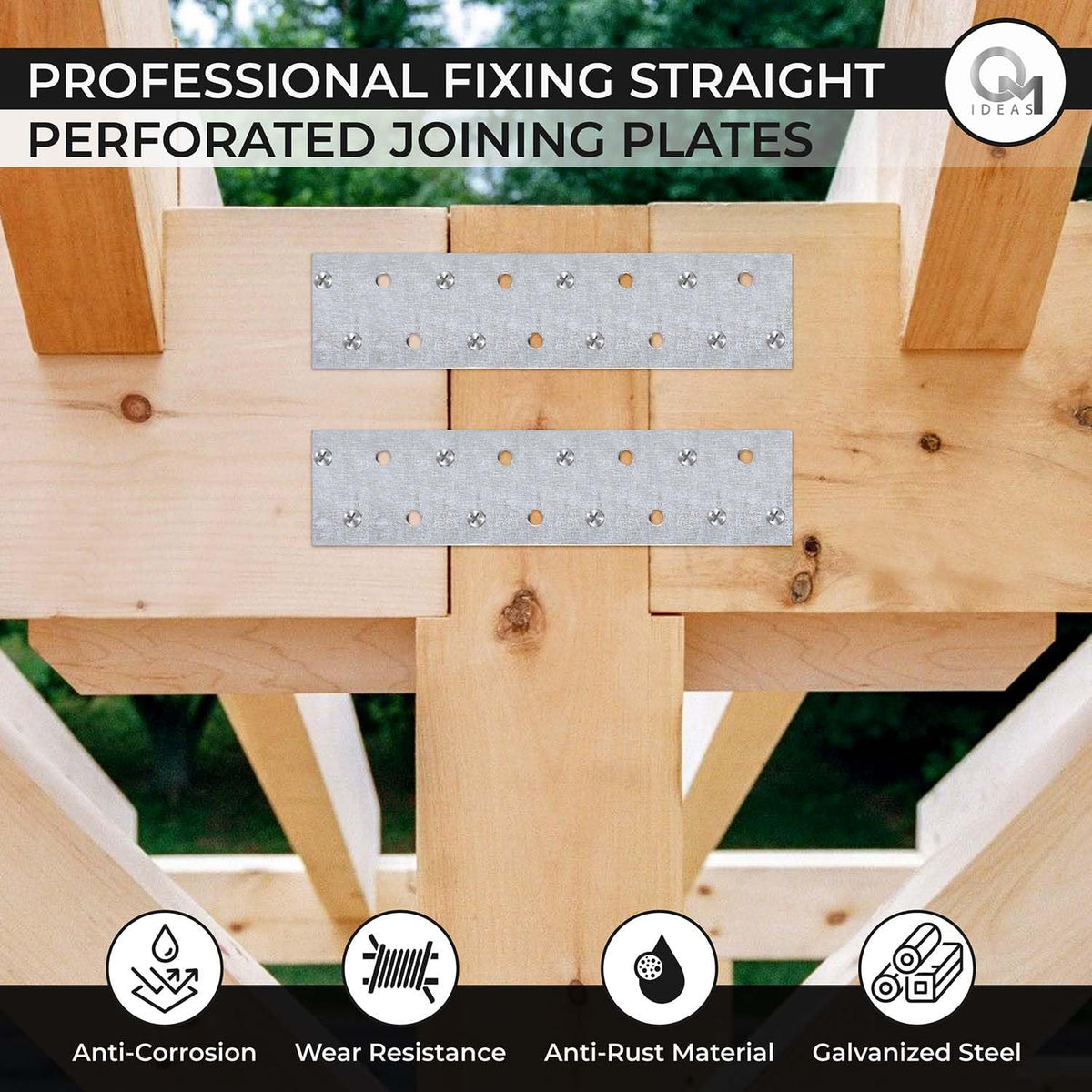 10 Pack Flat Joining Nail Plates (6.30" x 1.57" x 0.08") Connecting Perforated Metal Brace Bracket Timber Wood Fixing Galvanised Steel Repair Connector