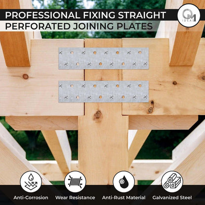 10 Pack Flat Joining Nail Plates (6.30" x 1.57" x 0.08") Connecting Perforated Metal Brace Bracket Timber Wood Fixing Galvanised Steel Repair Connector