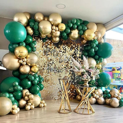 Dark Green and Gold Metallic Balloons 12inch Green Gold White Balloons for Jungle Theme Green and Gold Party Decorations