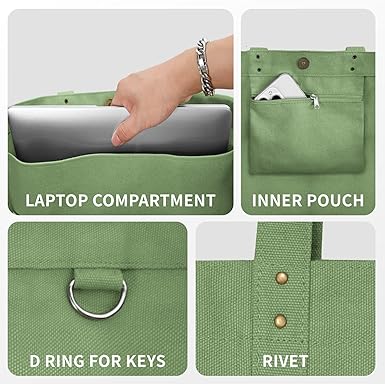 HOMESPON Large Canvas Tote Bag for Women Everything Bag with Pockets and Laptop Sleeve