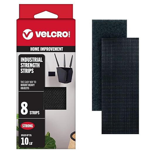 VELCRO Brand Heavy Duty Fasteners  4x2 Inch Strips with Adhesive 8 Sets  Holds 10 lbs  Black Industrial Strength Stick On Tape  Indoor or Outdoor Use (VEL-30703-USA), 8 Count (Pack of 1)