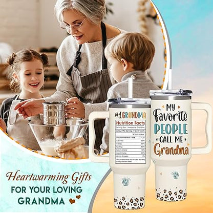 Grandma Gifts from Grandkids, Granddaughter, Grandson, Grandchildren - Practical Mothers, Birthday, Christmas, Ideas Gifts for Grandma Tumbler 40oz with Handle  Straw