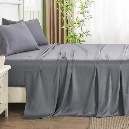 INFIIXSO Full Sheet Set Grey - 100 Rayon Derived from Bamboo, 4 Pieces Cooling Sheets Set, Deep Pocket up to 16", Soft Silky Luxury Bedding Sheets  Pillowcases