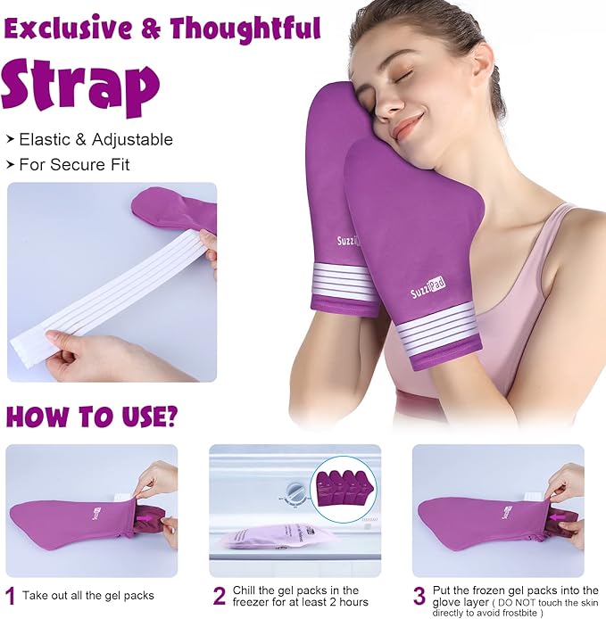 SuzziPad Cold Socks  Hand Ice Pack, Cooling Gloves for Chemotherapy, Chemo Care Package for Women and Men, SM, Purple