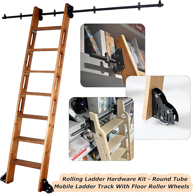 Sliding Barn Door Full Set Hardware Kit (No Ladder), 3.3ft-24ft Rolling Ladder Hardware Library Sliding Ladder Hardware Kit, Mobile Ladder Track for Home(3.3ft100cm Track Kit)