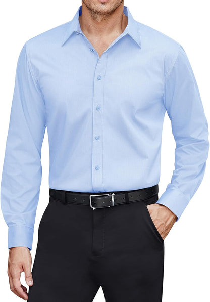 J.VER Men's Dress Shirts Stretch Stain Shield Long Sleeve Solid Formal Shirt Business Casual Button Down Shirts.