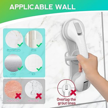 2-Pack Shower Handle Safety Grab Bars with 3 Suction Cups for Bathtubs and Showers - Bathroom Rails Aid for Seniors, Elderly, Handicap - Wall  Bath Tub Toilet Support (Grey)