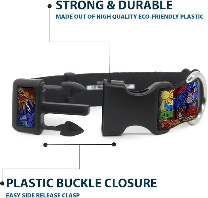 Buckle-Down Beauty  The Beast Stained Glass Scenes Plastic Clip Collar, Small9-15"