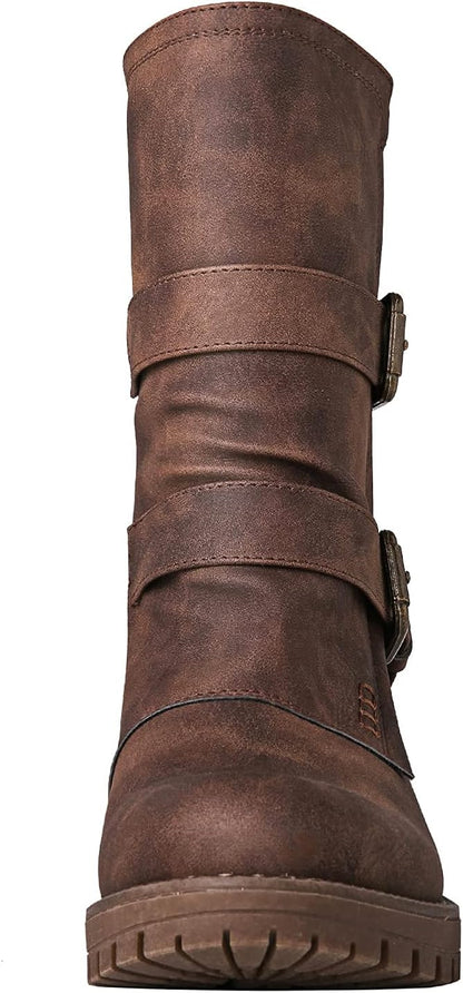 Lace up Mid Calf Motorcycle Fashion Festival Boots Combat Riding Military Boots for Women
