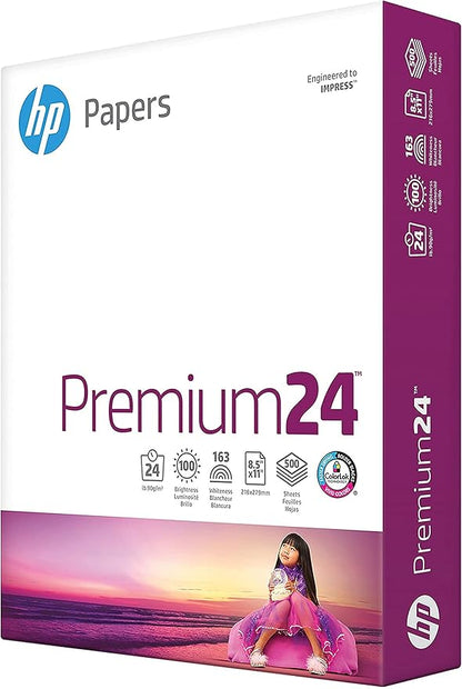 HP Printer Paper  8.5 x 11 Paper  Premium 24 lb  1 Ream - 500 Sheets  100 Bright  Made in USA - FSC Certified  112400R