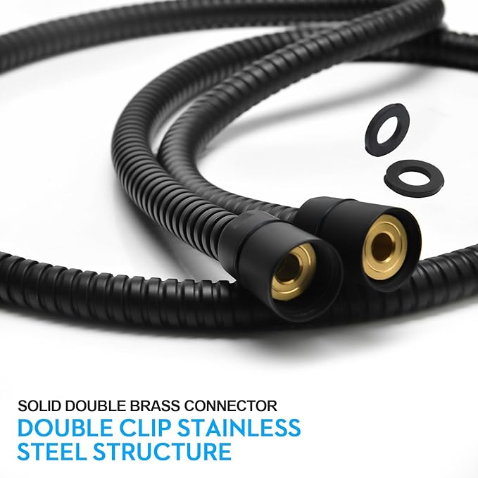 Shower Hose Extra Long 59 Inches Handheld Shower Head Hose with Brass Insert and Nut - Durable and Flexible - Black