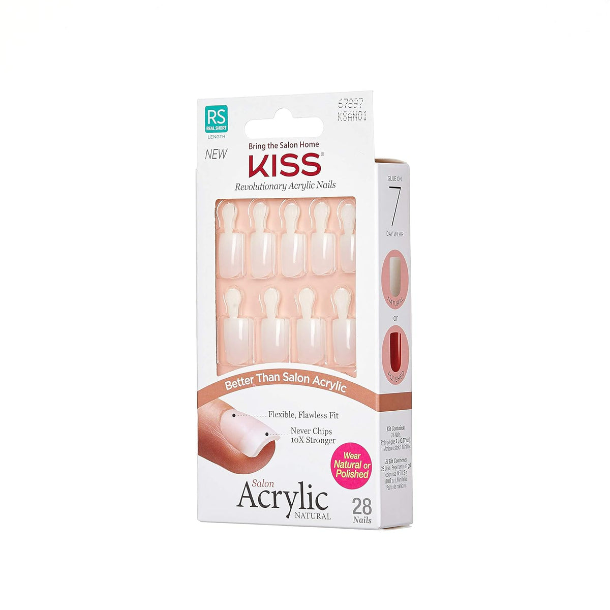 KISS Salon Acrylic Natural 28 Nails Real Short Length KSAN01