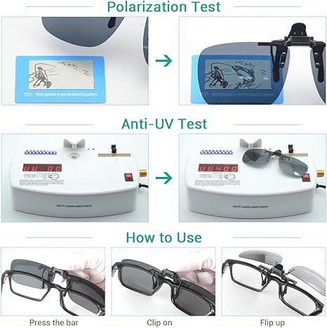 Polarized Unisex Clip on Flip up Sunglasses over Prescription and Reading Glasses Frames