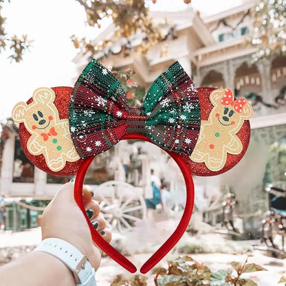 Trnerm Christmas Mouse Ears Headband for Women - Red Bows Headband