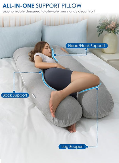 QUEEN ROSE U Shaped Pregnancy Pillow Grey and Extra Pillowcase Grey