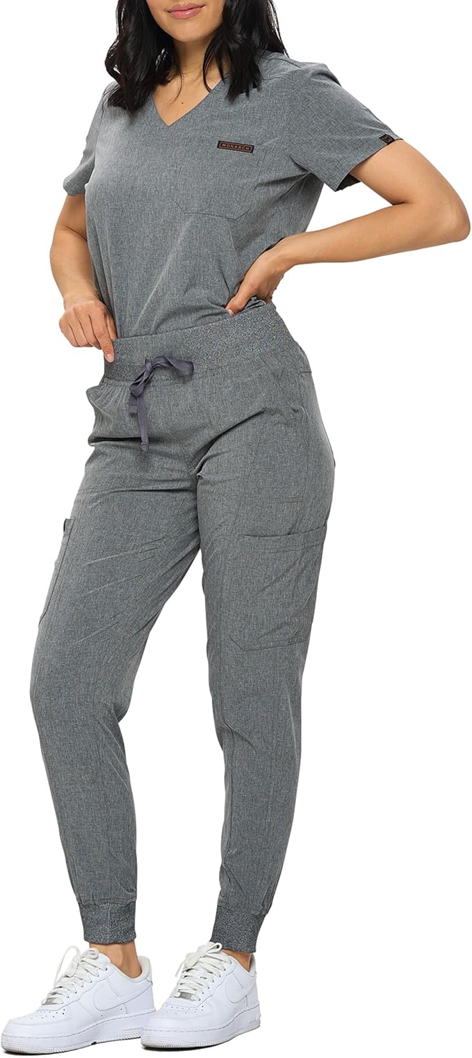 MONARCH UNIFORMS Slim Fit Stretchy Scrubs Women's Jogger Scrub Set Slim Jogger Scrubs with Tuck-In Top for Women