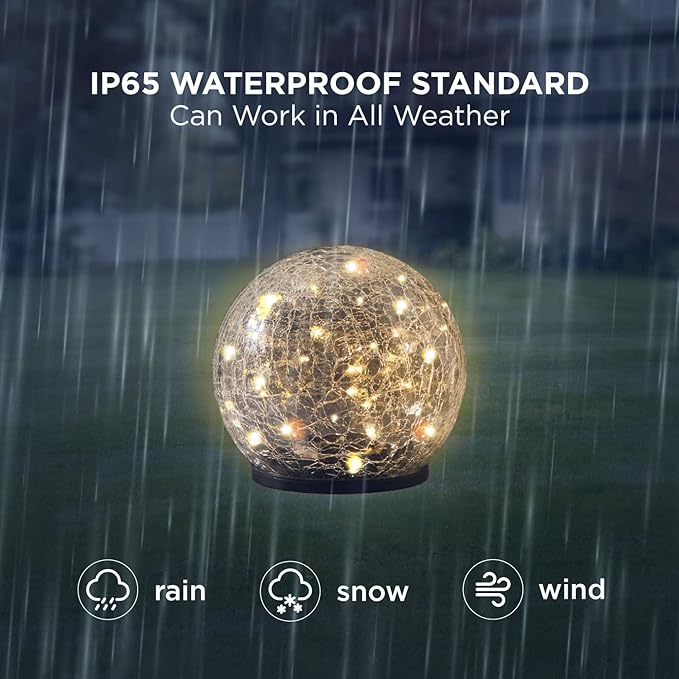 LampLust Solar Globe Lights Outdoor - 5 Inch Medium Lighted Gazing Ball with Decorative Crackle Finish, Landscape Lighting, Outdoor Solar Lights for Garden, Yard or Patio Decor