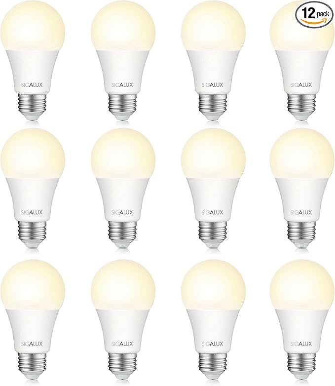 Sigalux LED Light Bulbs 100W Equivalent, A19 Standard 2700K Soft White, Non-Dimmable Energy Efficient 13W Warm E26 Medium Base, 1500LM, UL Listed, 12 Pack