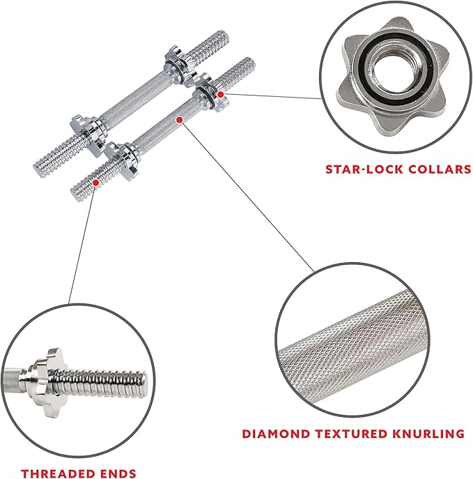 Sunny Health  Fitness 14" Threaded Chrome Dumbbell Bar Pair - STDBH-14