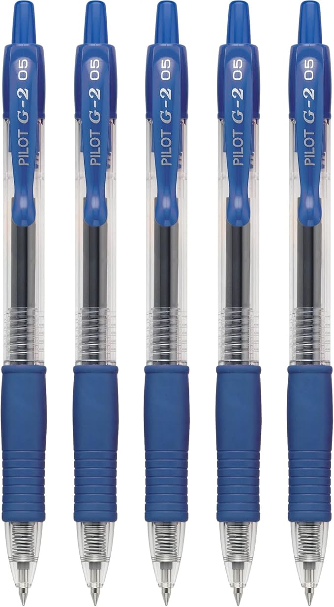 Pilot, G2 Premium Gel Roller Pens, Extra Fine Point 0.5 mm, Pack of 5, Blue