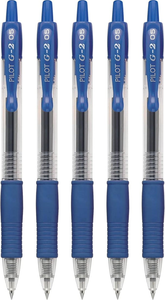 Pilot, G2 Premium Gel Roller Pens, Extra Fine Point 0.5 mm, Pack of 5, Blue