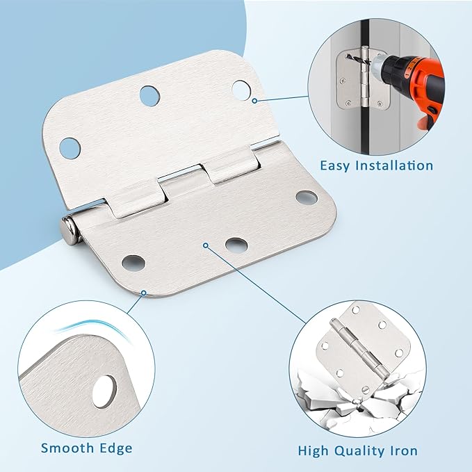 KNOBWELL 6 Pack 3.5 inch Brushed Nickel Door Hinges Interior Door Hinges Rounded for ExteriorInterior Heavy Duty Satin Nickel Door Hardware