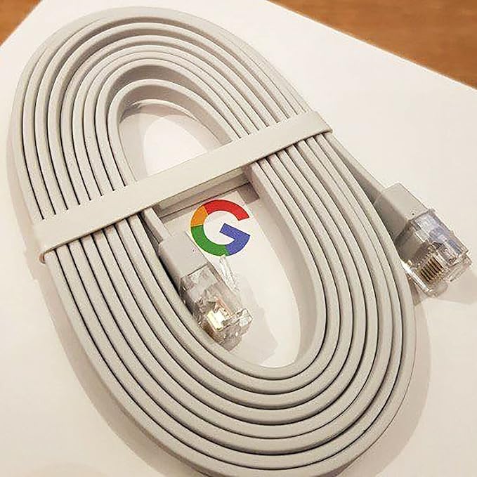 Google Replacement RJ45 Ethernet Cable, original Gigabit flat network cable for WiFi routers, 6 feet, non-retail packaging, white color (pack of 1)