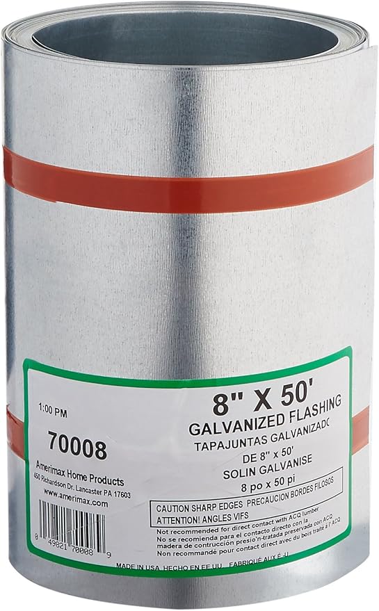 AMERIMAX HOME PRODUCTS 70008 8-Inch x 50-Feet Galvanized Flashing, Mill