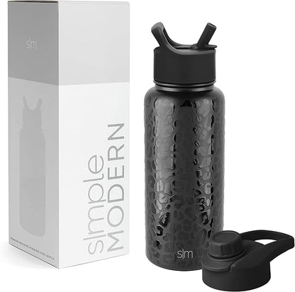 Simple Modern Water Bottle with Straw and Chug Lid Vacuum Insulated Stainless Steel Metal Thermos Bottles  Reusable Leak Proof BPA-Free Flask for Sports Gym  Summit Collection  32oz, Black Leopard