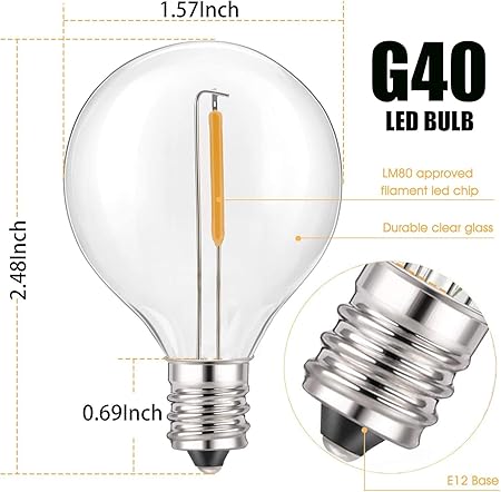 GOOTHY 50Ft LED String Lights, G40 LED Outdoor String Lights with 22 Shatterproof Globe LED Bulbs (2 Spare), IndoorOutdoor Decoration String Lights for Patio Garden Bistro Backyard -White Wire