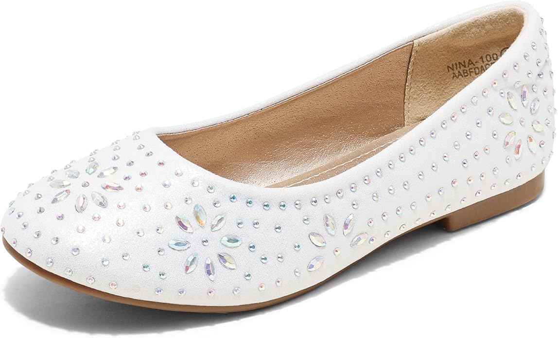 DREAM PAIRS Girls Dress Shoes Slip-on Rhinestone Glitter Ballet Flats for Wedding, Party, Birthday, Prom, Little KidBig Kid