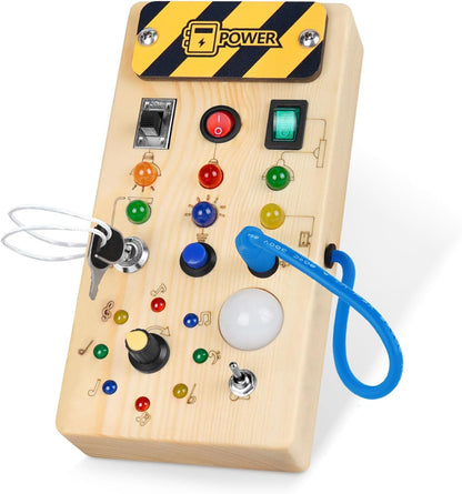 Hoarosall Montessori Toddler Busy Board, Baby Wooden Busy Board with 8 LED Light Switches, Sensory Light Switch Toys for 1+ Year Old Baby and Toddler
