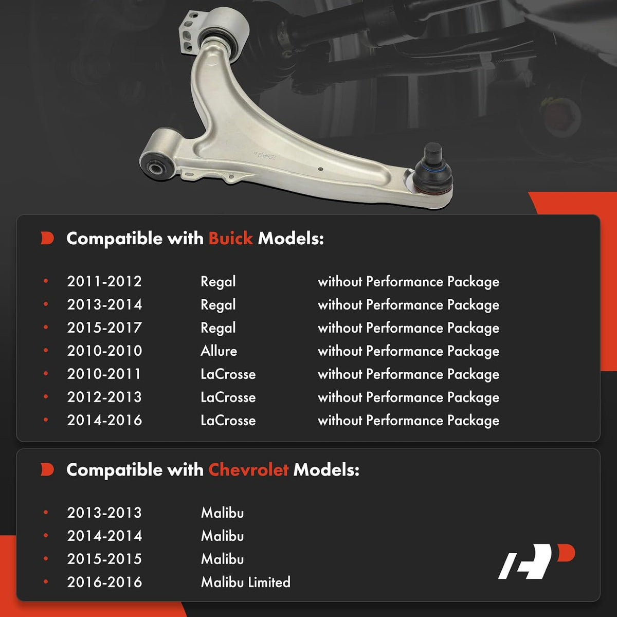 Front Left Lower Control Arm, with Ball Joint & Bushing, Compatible with Chevrolet Malibu 2013-2015, Malibu Limited 2016 & Buick LaCrosse 2010-2016, Regal 2011-2017, Allure 2010