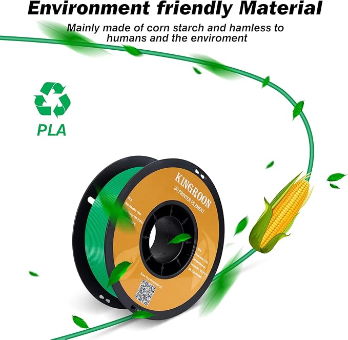 Kingroon PLA 3D Printer Filament, Dimensional Accuracy - 0.02 mm, 1 kg Spool(2.2lbs), 1.75 mm,Green