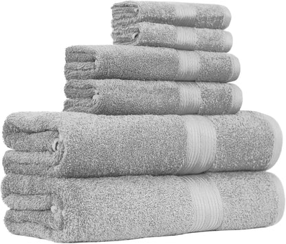 Basics 6-Piece Fade-Resistant 100% Cotton Towel Set for Bathroom, Soft and Absorbent, 2 Bath Towels, 2 Hand Towels, 2 Washcloths, Gray