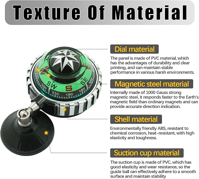 Adjustable Ball Night Vision Compass with The Bottom Suction Cup, Boat Compass Dash Mount, Adjustable Dash Car Compass for Car Marine Boat Ship