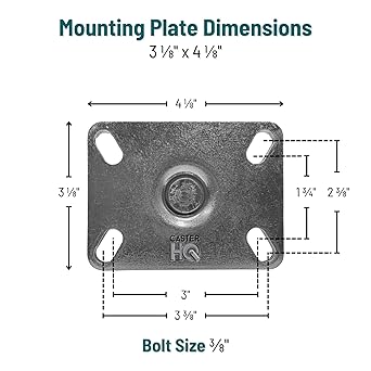 4" BakeryOven Rack High-Temp Green Swivel Caster w 516" QuadX Bearing (3-18" x 4-18" Plate) - 300 lbs Capacity - Temp: -20F to 475F