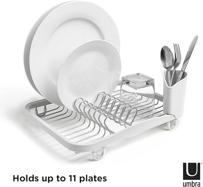Umbra Sinkin Dish Drying Rack  Drainer Caddy with Removable Cutlery Holder  Use In Sink or On Counter, Standard, WhiteNickel