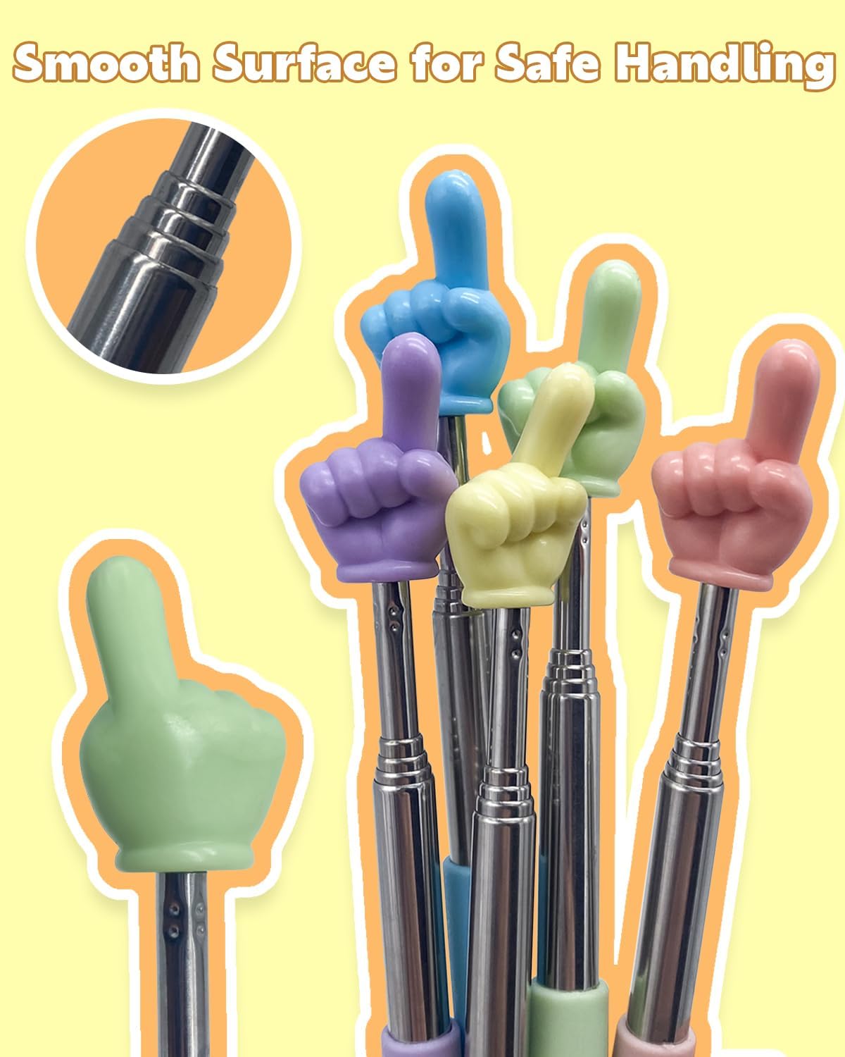Retractable Teacher Pointer for Classroom Kids Reading, Dumero Extendable Finger Pointer Stick for School, Collapsible Finger Pointing Stick, Long Telescoping Hand Pointer, 5 Pack