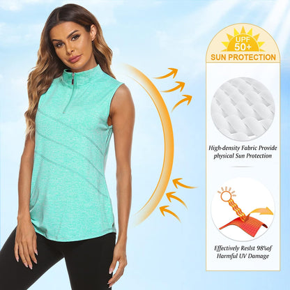 Women's Sleeveless Golf Tennis Polo Shirts Zip Up Dry Fit Workout Tank Tops Athletic Shirt