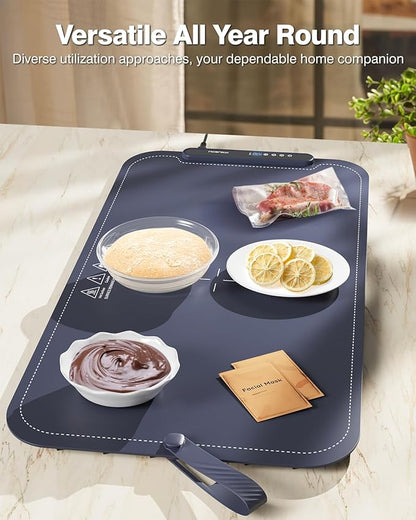 Warming Mat for Food, iTRUSOU Silicone Electric Warming Tray with 7 Temp-Settings, 1-8Hr Auto Shut-Off, Switchable FahrenheitCelsius, Upgrade Strap Keep Food Warm at Buffet, Party, Sabbath, Daily Use