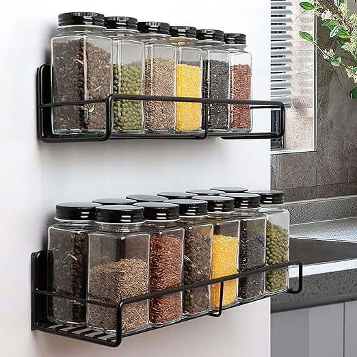 2 Pcs Magnetic Spice Rack Strong Magnetic Rack Organizer Rustproof Refrigerator Spice Shelf No Drilling Removable Magnetic Storage Rack for Metal Cabinet Kitchen Cans Seals Jars