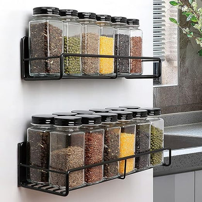 2 Pcs Magnetic Spice Rack Strong Magnetic Rack Organizer Rustproof Refrigerator Spice Shelf No Drilling Removable Magnetic Storage Rack for Metal Cabinet Kitchen Cans Seals Jars