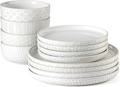 Lareina Plates and Bowls Sets, Dinnerware Sets 12 Piece Service for 4, Ceramic Dining Dinner Ware Service for 4, White